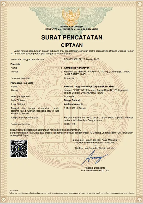 Dosen TI STT NF Meraih Sertifikat HKI Dari Book Chapter “Analisis ...